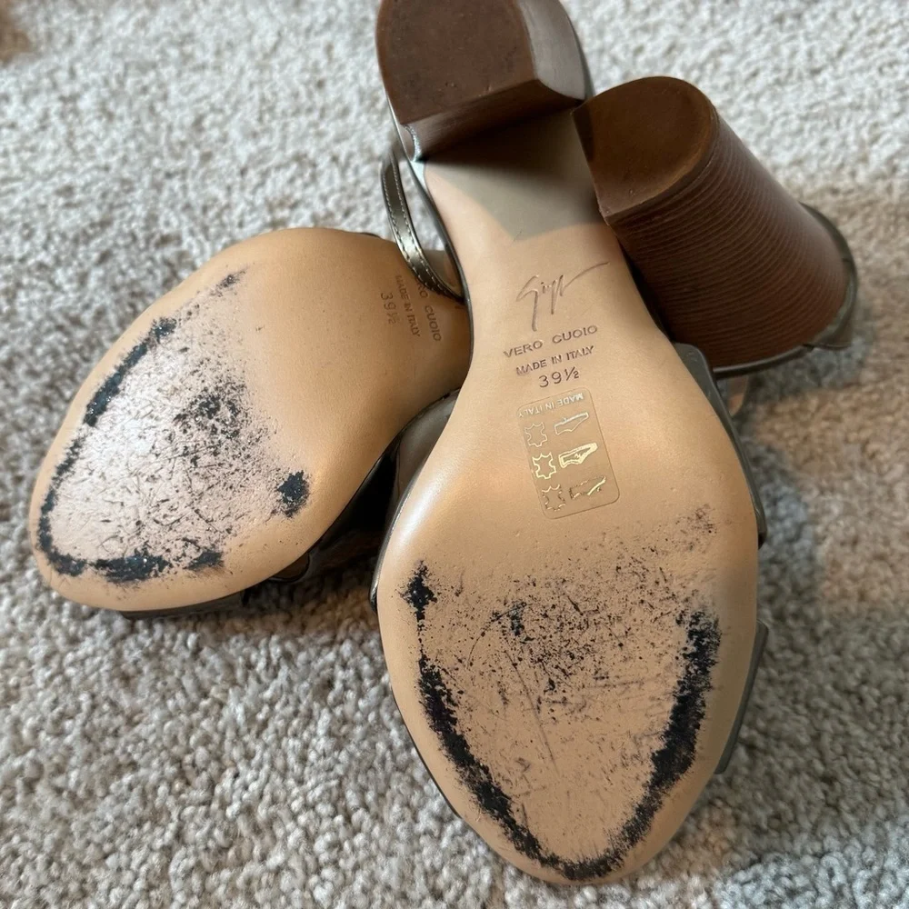 Giuseppe Zanotti strapped‎ bronze and wood block heels size 39.5